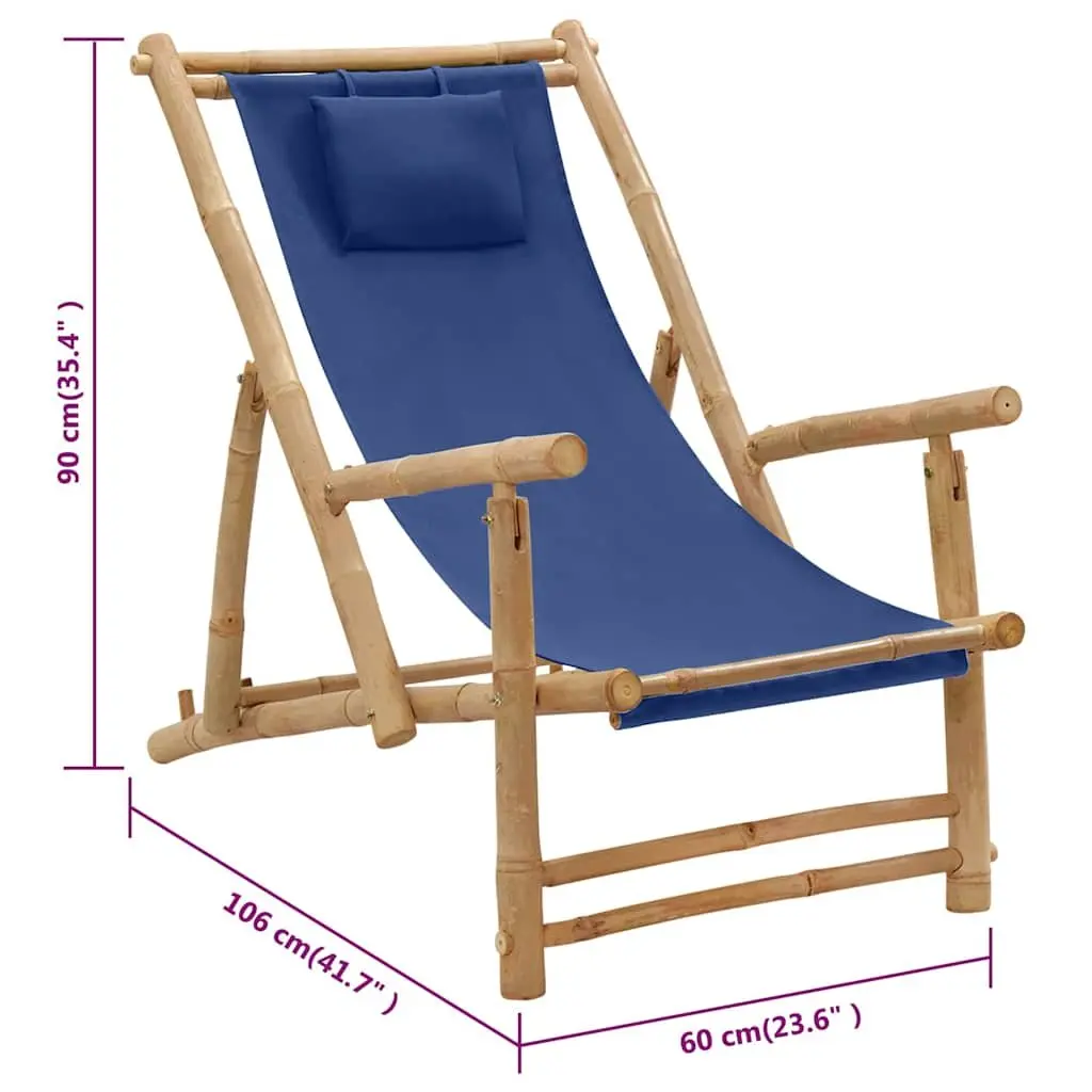 Outdoor Deck Chair Bamboo Frame Canvas Seat Adjustable Backrest Garden Patio