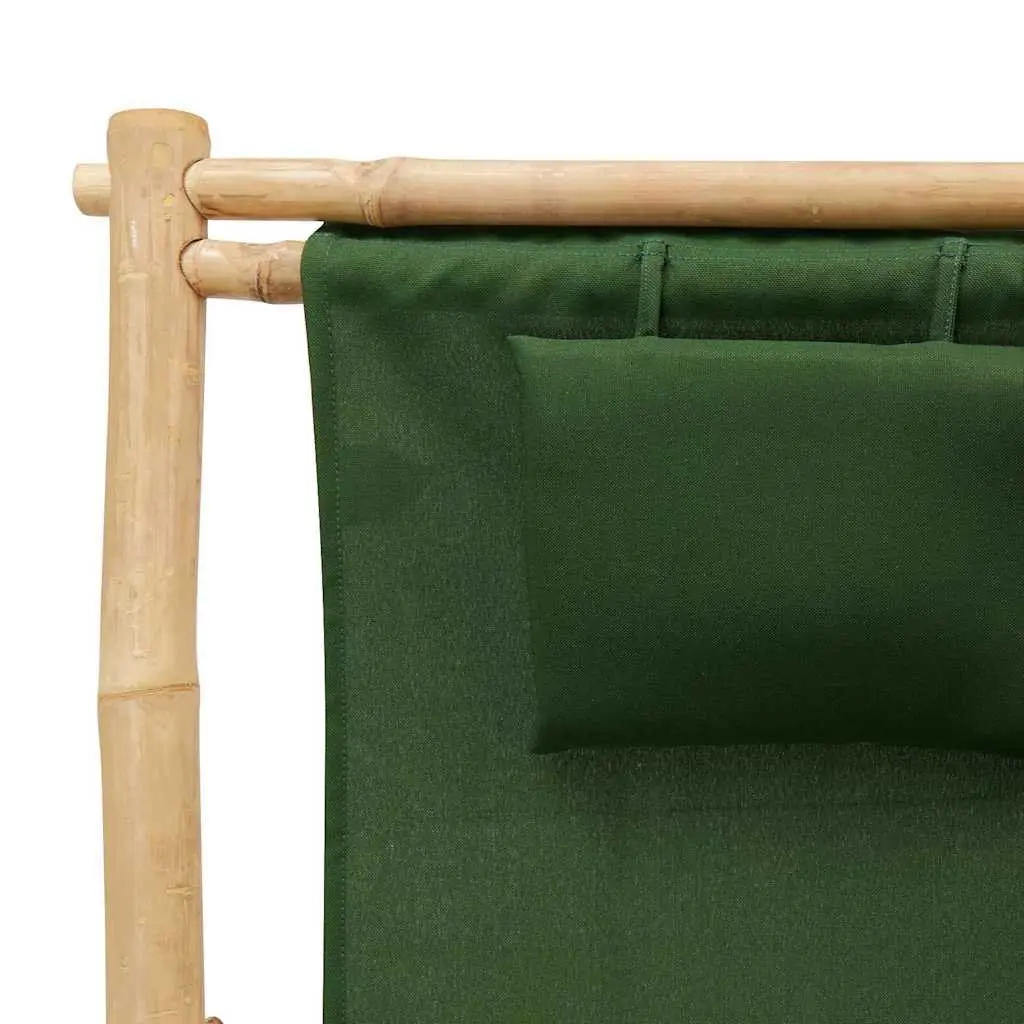 Outdoor Deck Chair Bamboo Frame Adjustable Backrest Green Canvas Seat