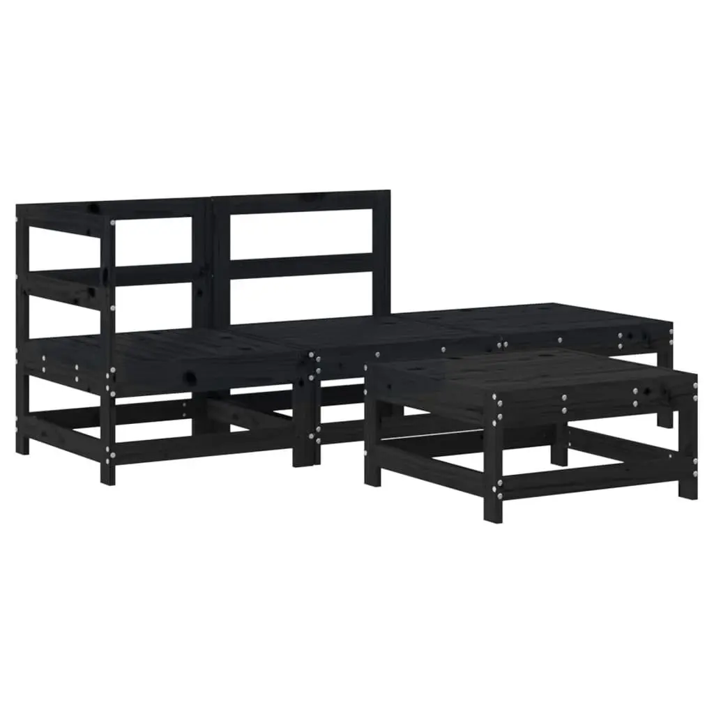 Outdoor Garden Lounge Set 4 Piece Black Wood Sofa Patio Furniture with Cushions