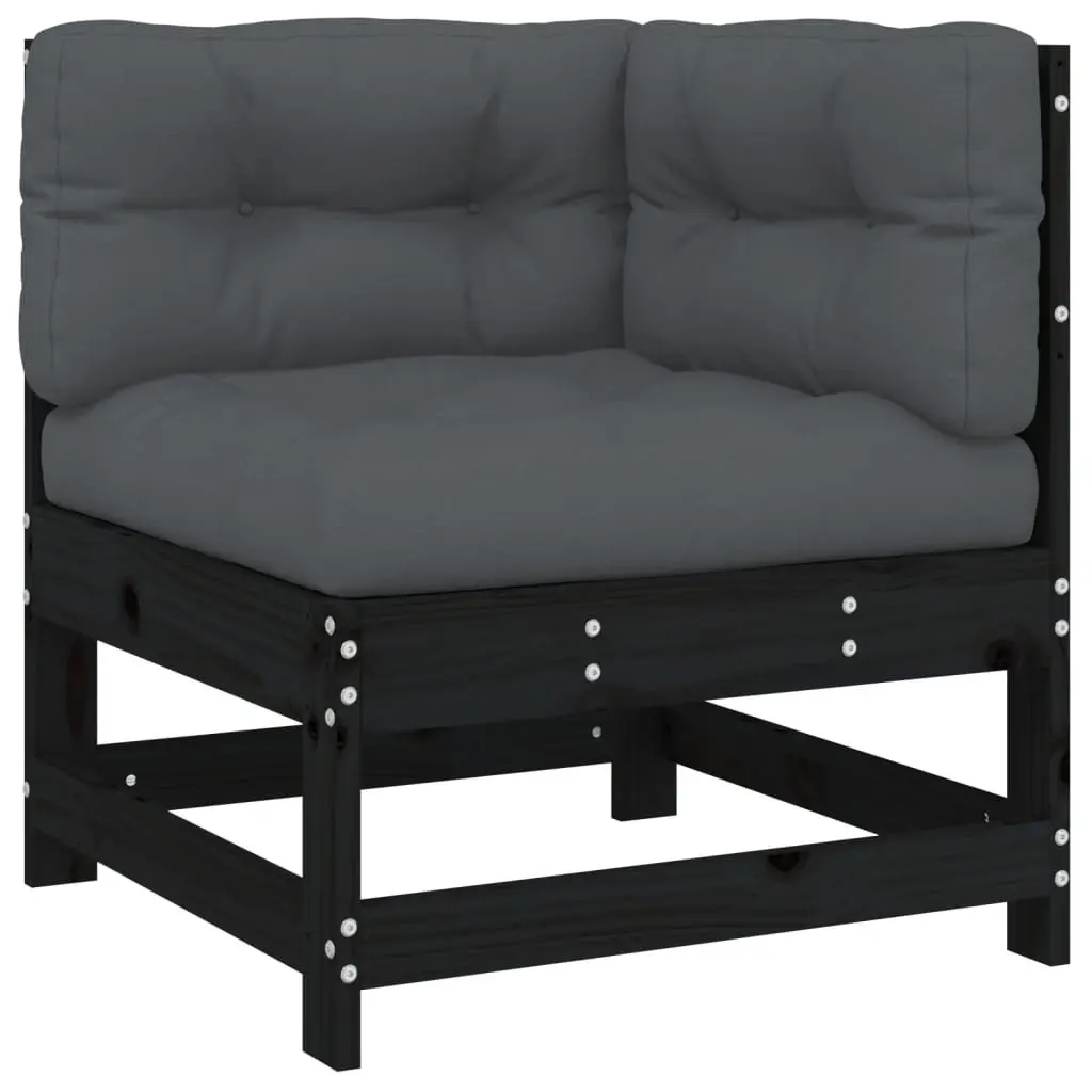 Outdoor Garden Lounge Set 4 Piece Black Wood Sofa Patio Furniture with Cushions