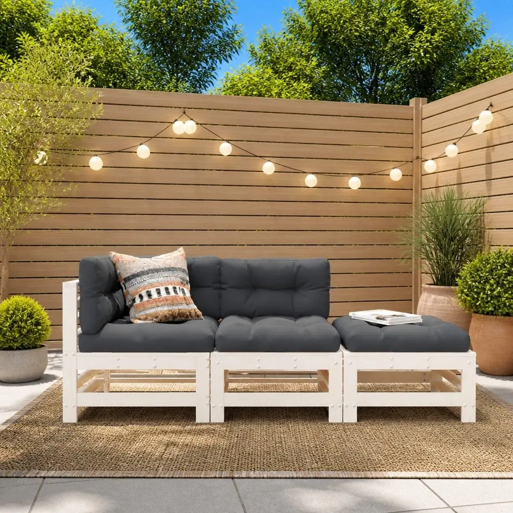 3 Piece Garden Lounge Set White Wooden Outdoor Furniture