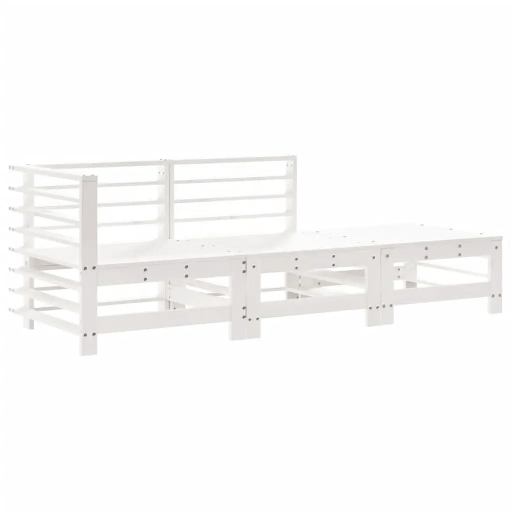 3 Piece Garden Lounge Set White Wooden Outdoor Furniture