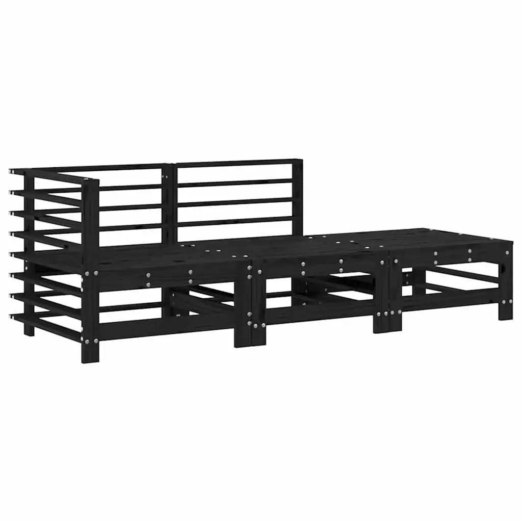 Garden Lounge Set 3 Piece Outdoor Furniture with Cushions Black Wood Patio