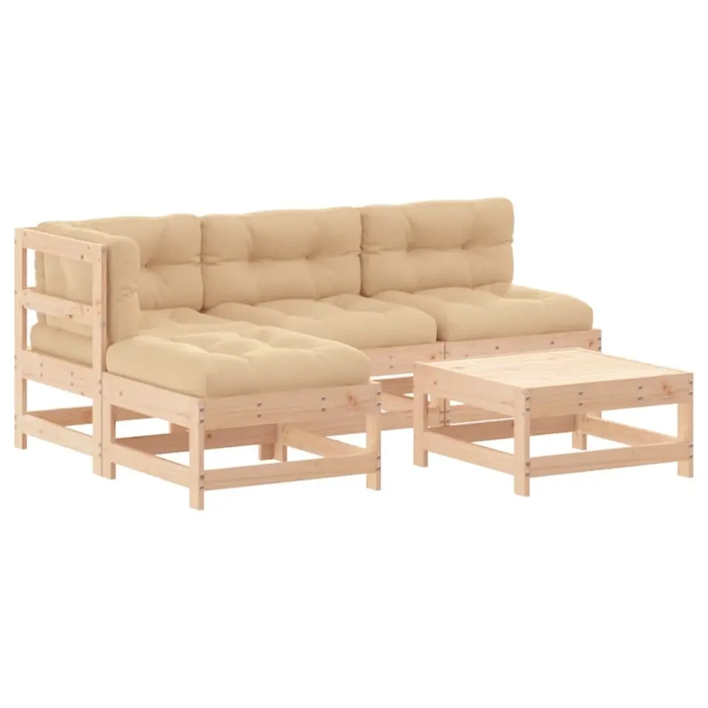 5 Piece Garden Lounge Set Solid Wood Cushioned Patio Furniture Outdoor Sofa