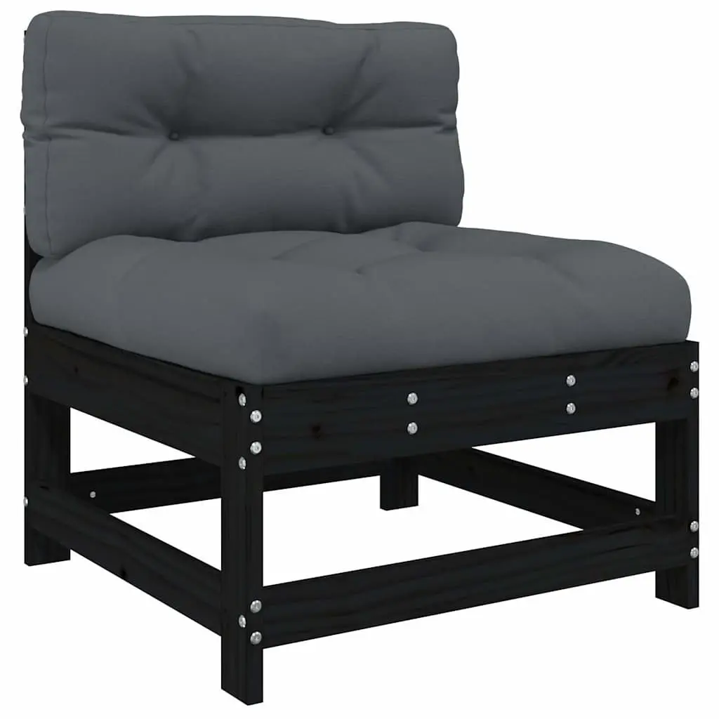5 Piece Modular Black Wood Garden Lounge Set with Cushions for Outdoor Patio Furniture