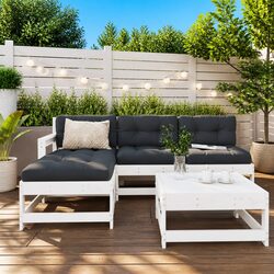 Garden Lounge Set 5 Piece Outdoor Furniture with Cushions White Wood Patio