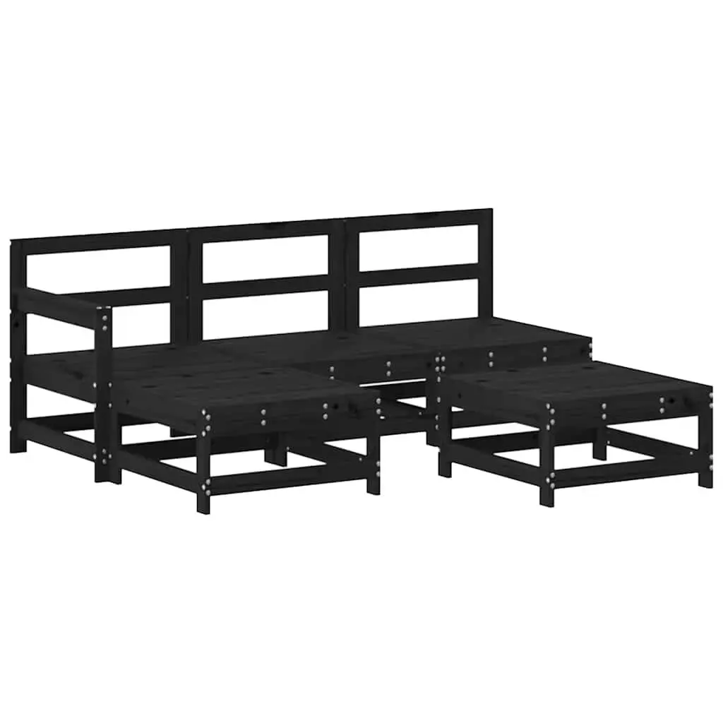 5 Piece Modular Outdoor Lounge Set Black Wooden Patio Sofa with Cushions