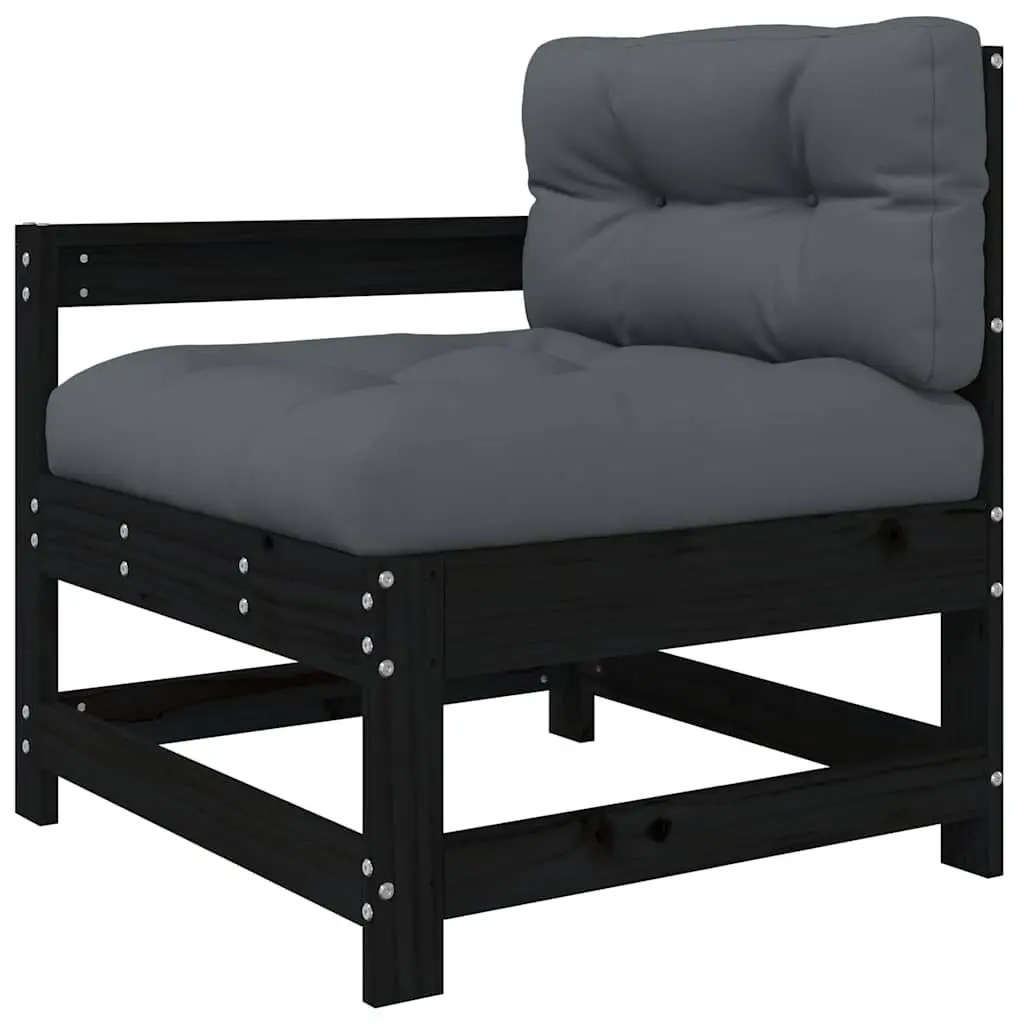 5 Piece Modular Outdoor Lounge Set Black Wooden Patio Sofa with Cushions