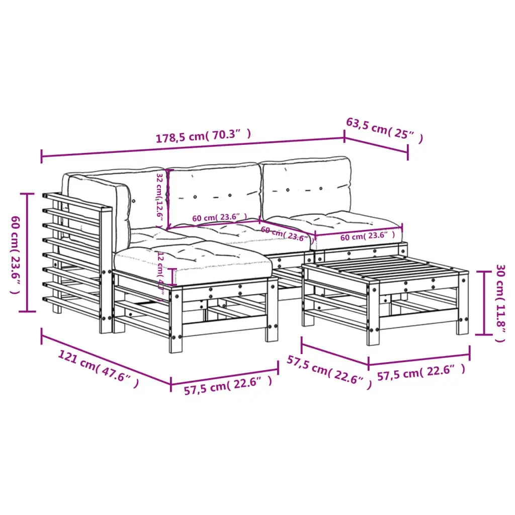 Garden Lounge Set 5 Piece Outdoor Furniture Patio Sofa with Cushions Wood