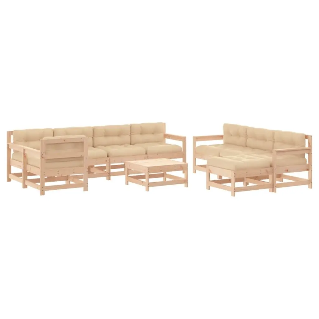 Garden Lounge Set 10 Piece Outdoor Furniture Solid Wood with Cushions Brown