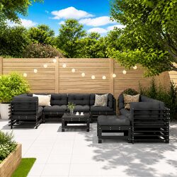 Friendly 10-Piece Black Garden Lounge Sofa Set