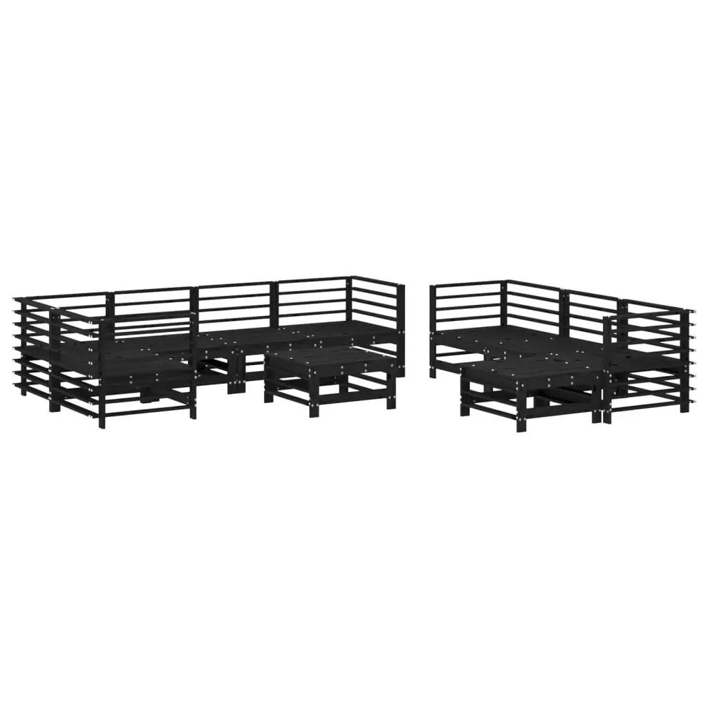 Garden Lounge Set 10 Piece Outdoor Furniture Black Slatted Wood Patio Sofa