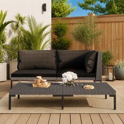 Outdoor Sectional Sofa Half Round Poly Rattan Garden Furniture Grey Cushions