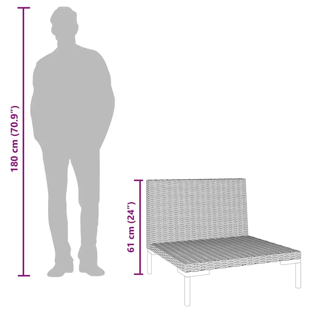 Half Round Garden Sofa Poly Rattan Outdoor Seating with Removable Grey Cushions