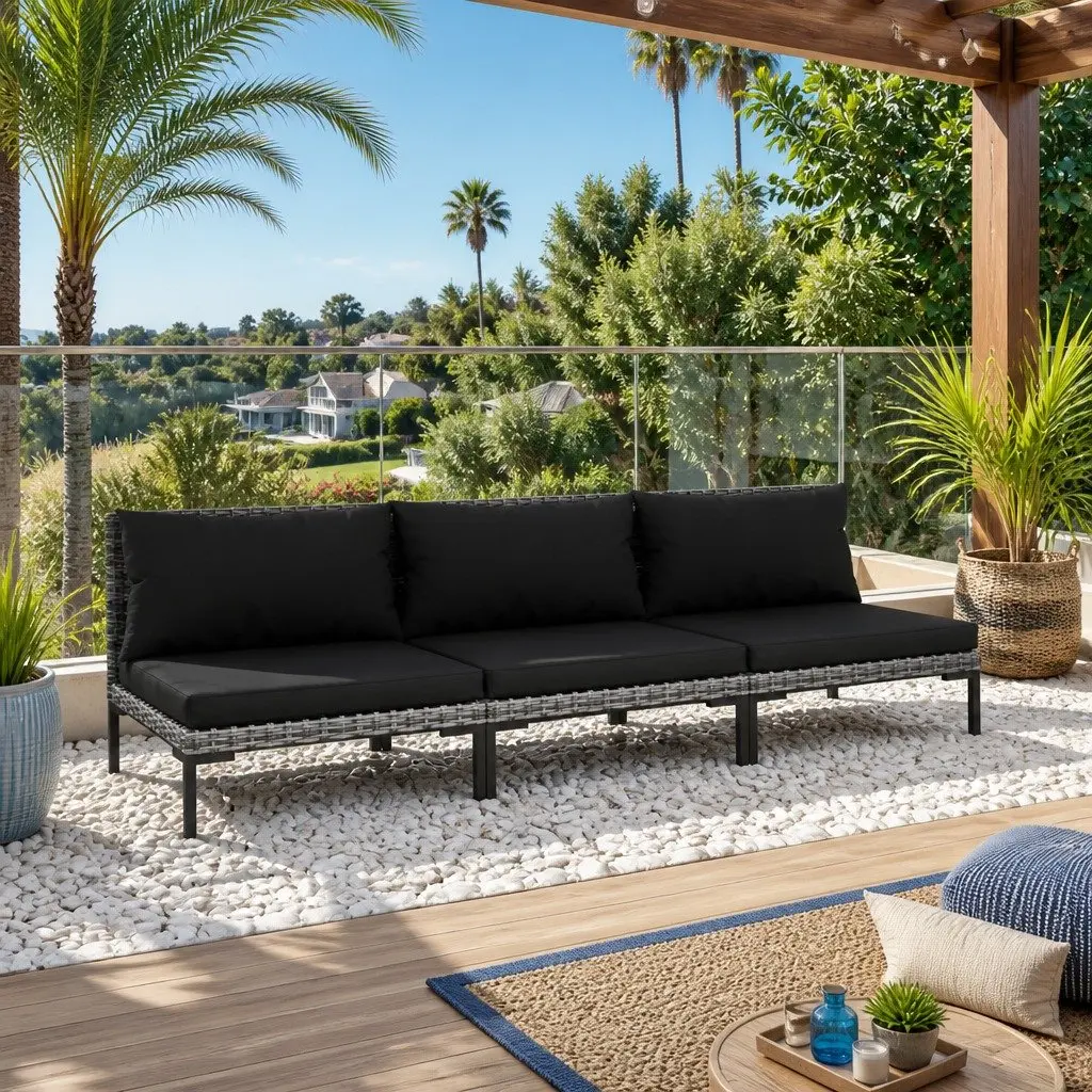 Outdoor Sectional Sofa Unit 3pcs Half Round Garden Seating Set with Cushions