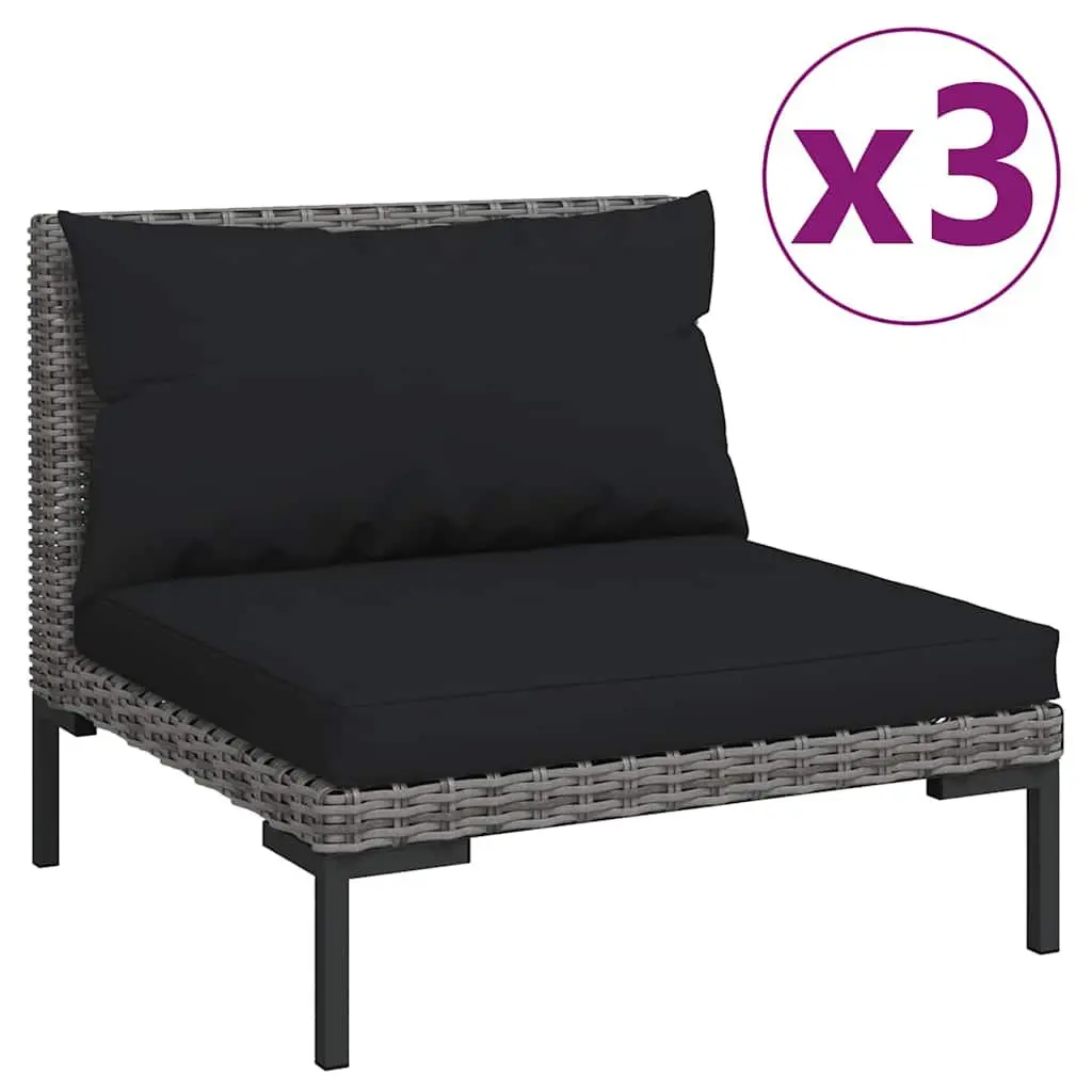 Outdoor Sectional Sofa Unit 3pcs Half Round Garden Seating Set with Cushions