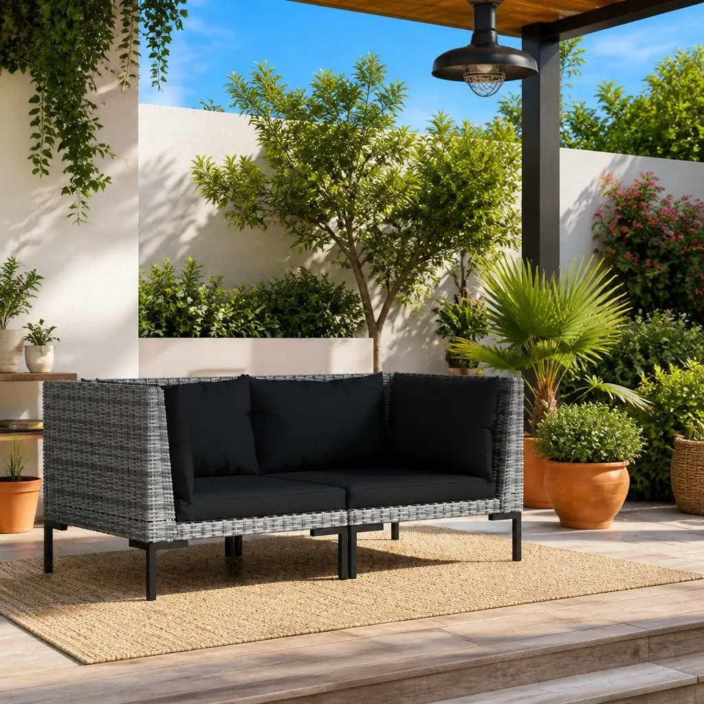 Outdoor Sectional Sofa Half Round Rattan Garden Seating 2 Piece with Cushions Grey