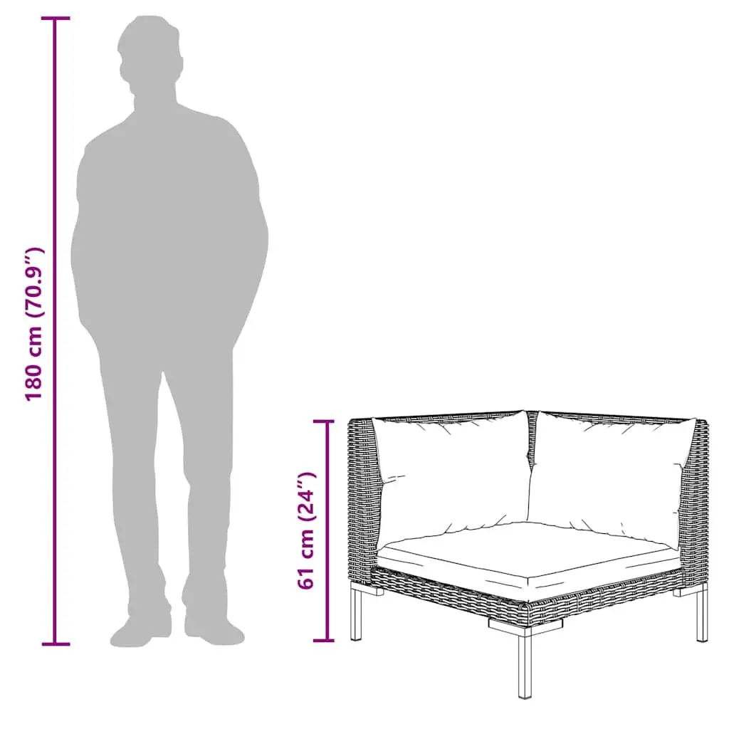 Outdoor Sectional Sofa Half Round Rattan Garden Seating 2 Piece with Cushions Grey
