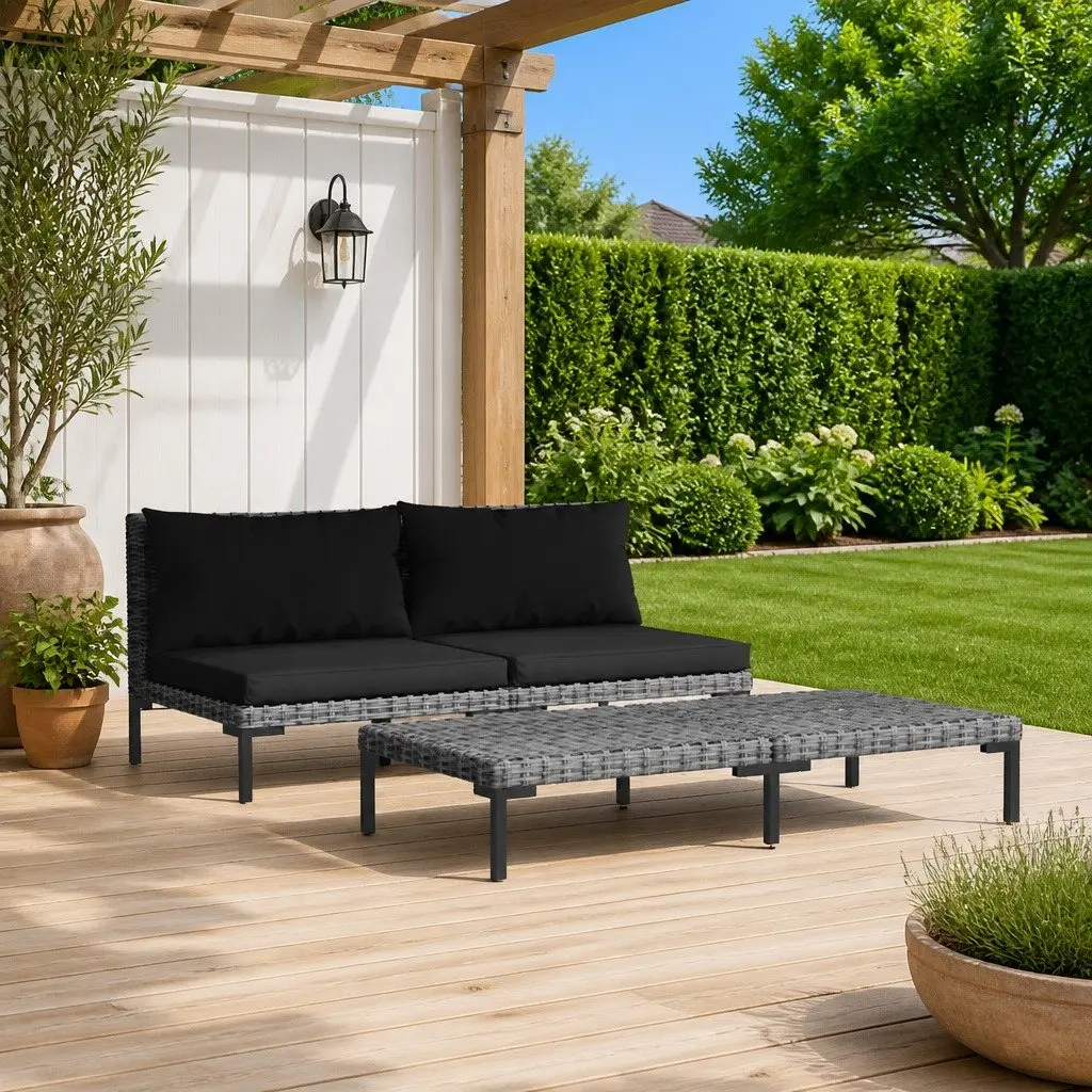 Outdoor Sectional Sofa Lounge Set Half Round Rattan Grey 3 Piece