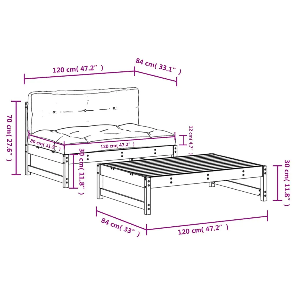 Garden Lounge Set Wooden 2 Piece Outdoor Furniture Patio Sofa with Cushions