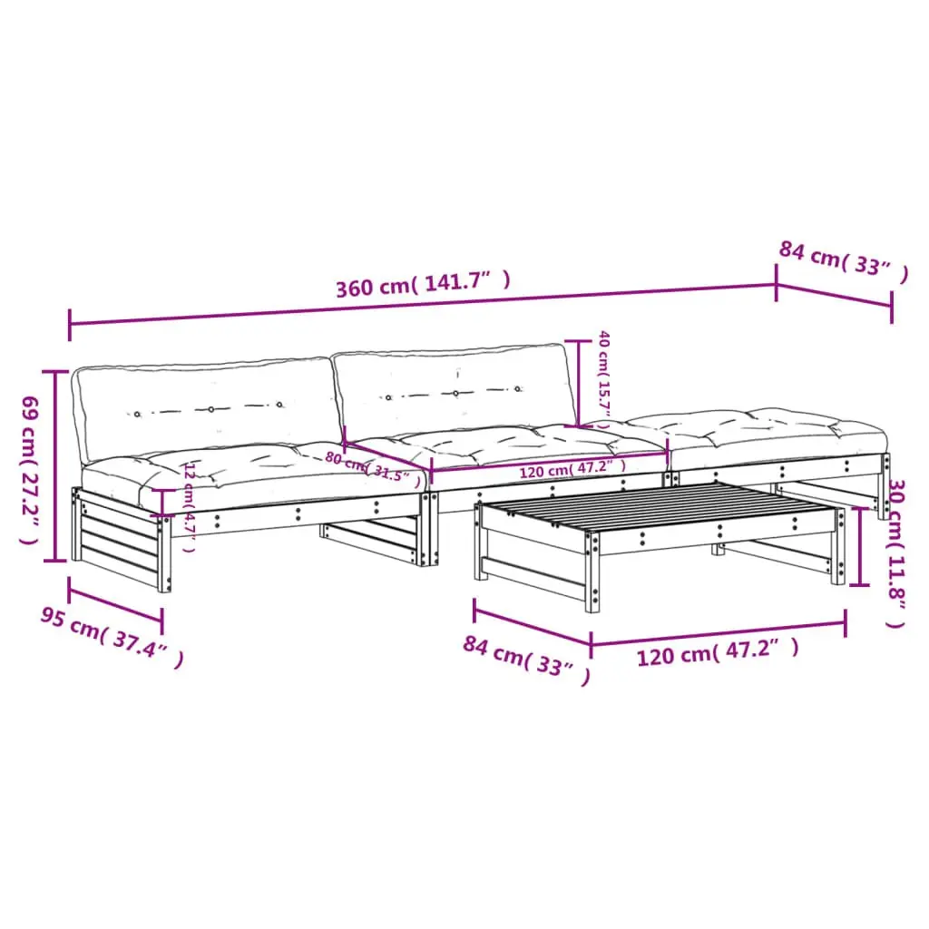 Garden Lounge Set 4 Piece Outdoor Furniture with Cushions Impregnated Pine Wood