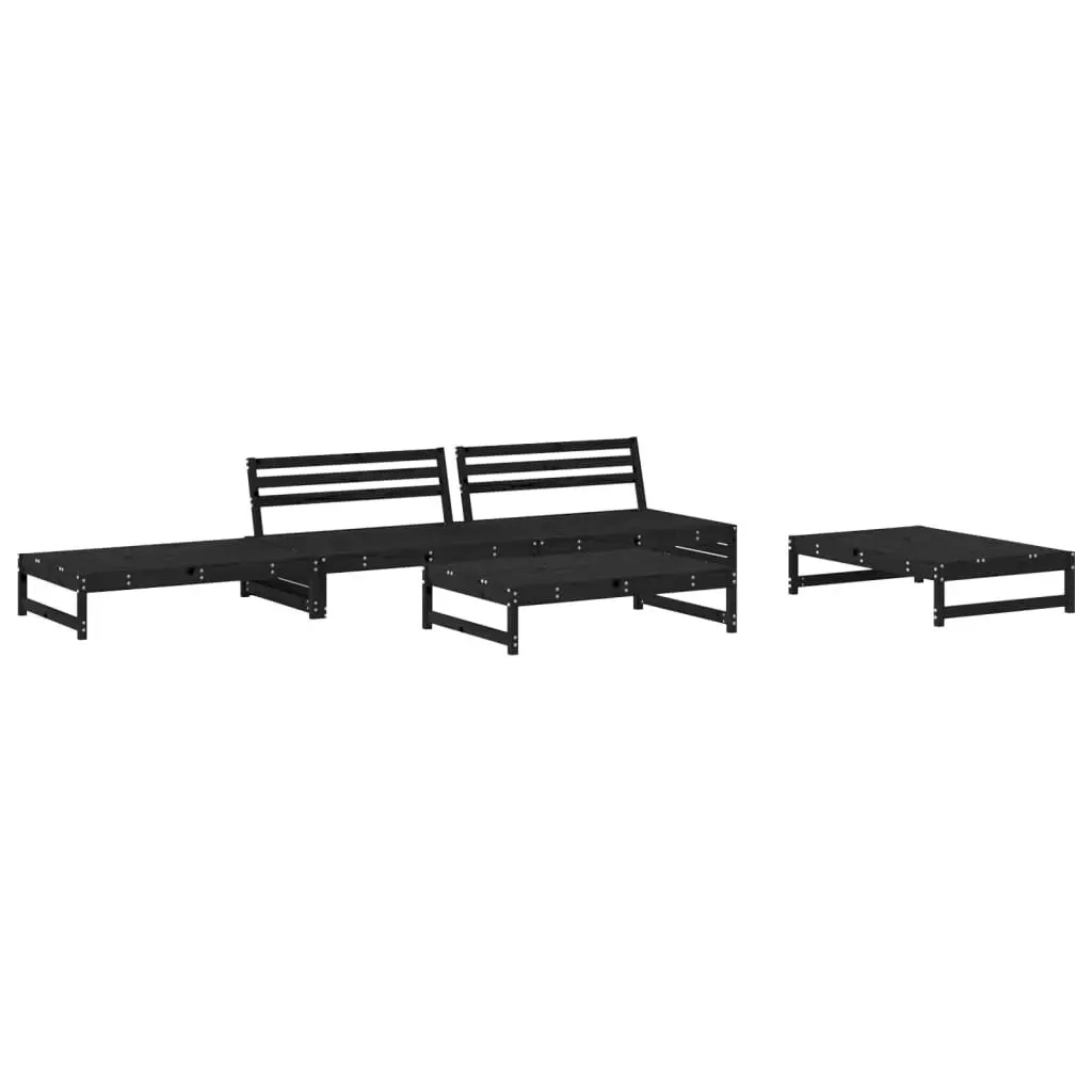 Wooden Garden Lounge Set 5 Piece Outdoor Furniture with Cushions Black