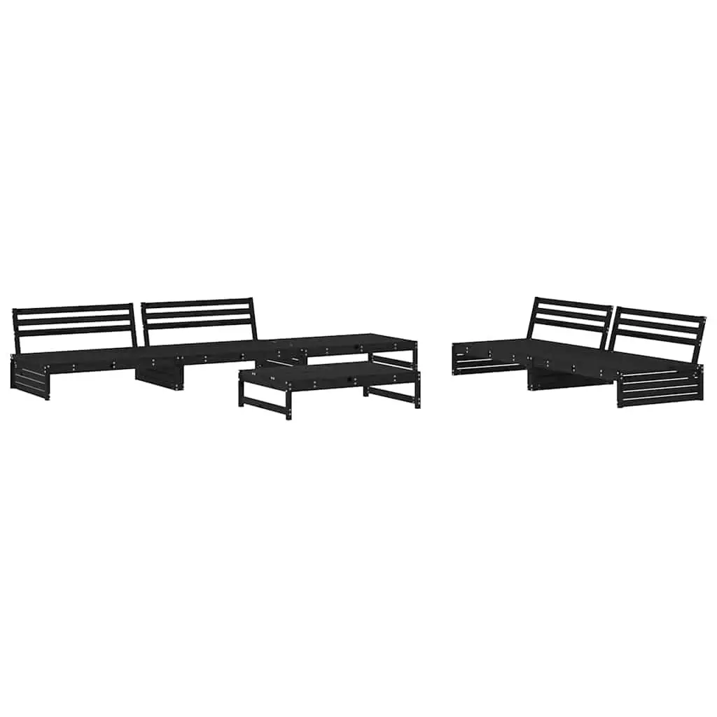 Garden Lounge Set 6 Piece Outdoor Furniture with Cushions Solid Wood Black