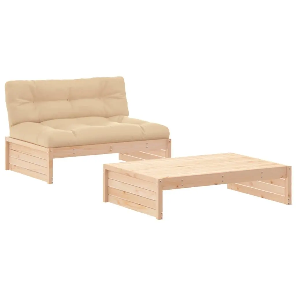 Solid Wood Garden Lounge Set with Cushions Brown Outdoor 2 Piece
