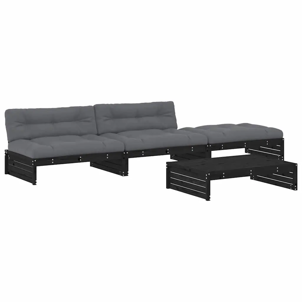 Garden Lounge Set 4 Piece Outdoor Furniture with Cushions Black Wooden Patio