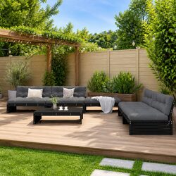 Garden Lounge Set 6 Piece Outdoor Furniture with Cushions Black Wood Patio