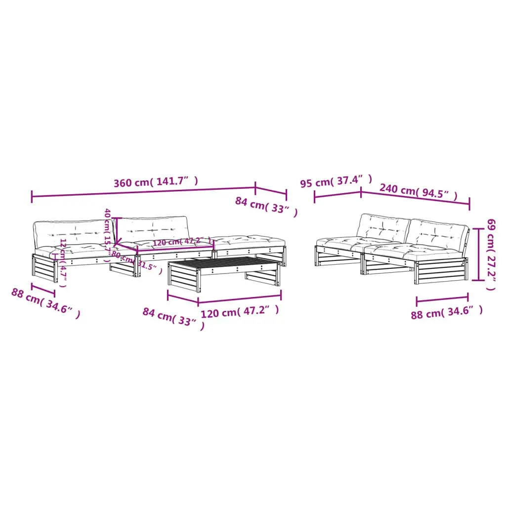 Garden Lounge Set 6 Piece Outdoor Furniture with Cushions Wooden Patio Sofa
