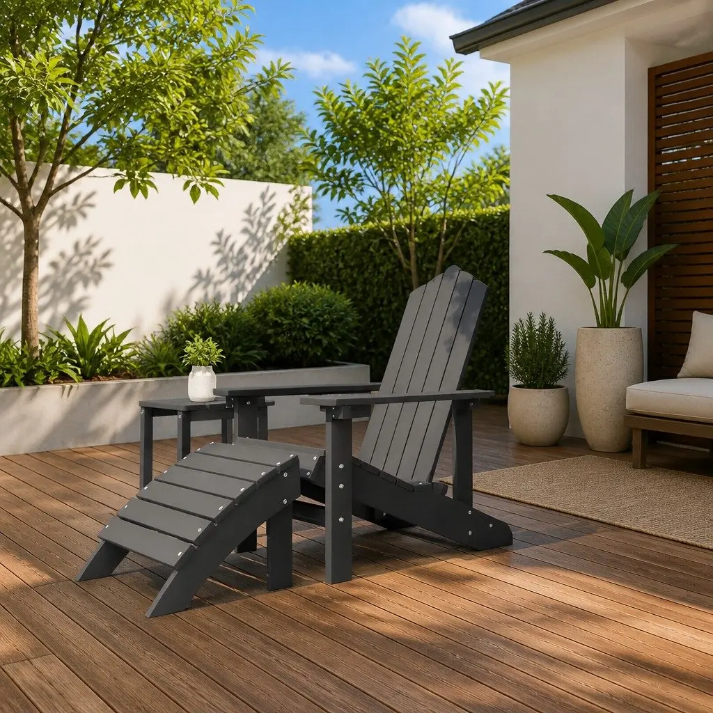 Adirondack Chair with Detachable Footstool Weather-resistant HDPE Anthracite