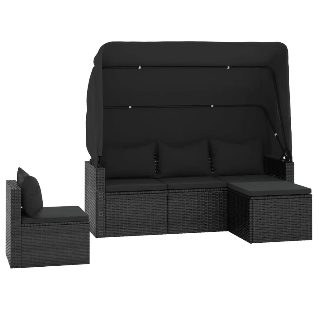 Garden Sofa Set Black PE Rattan 4 Piece with Cushions
