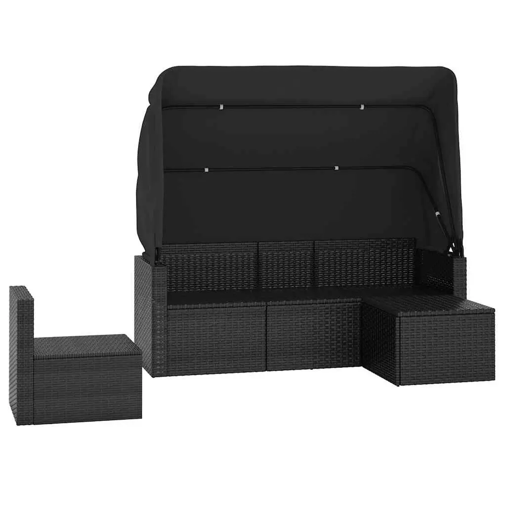 Garden Sofa Set Black PE Rattan 4 Piece with Cushions