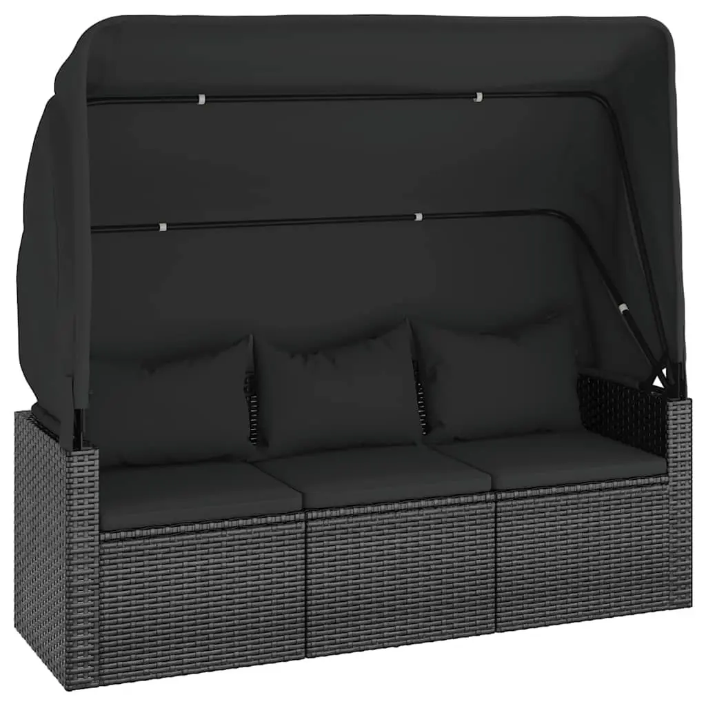 Garden Sofa Set Black PE Rattan 4 Piece with Cushions