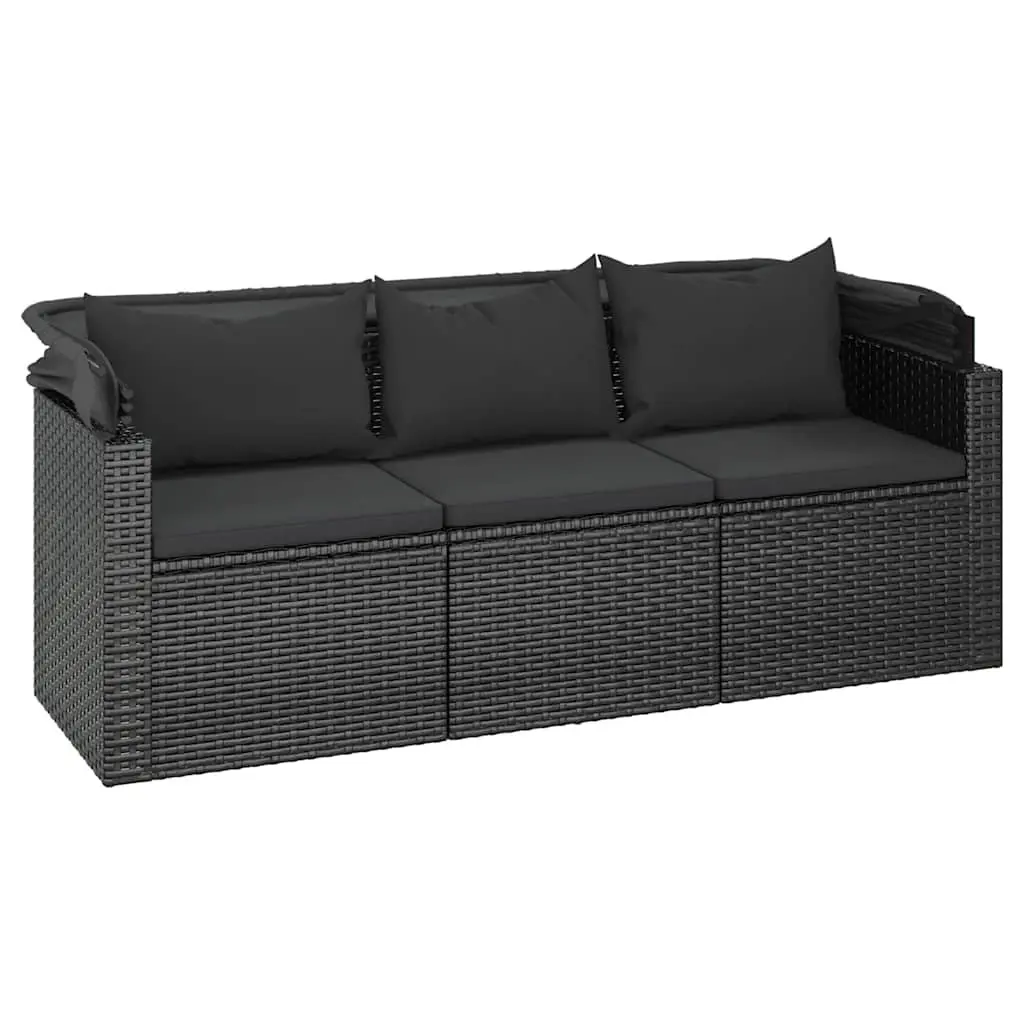 Garden Sofa Set Black PE Rattan 4 Piece with Cushions