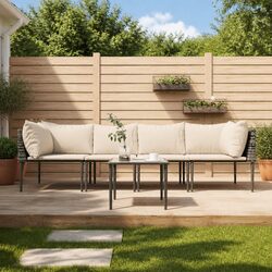 Garden Lounge Set 5 Piece Outdoor Furniture Grey Poly Rattan with Cushions Table