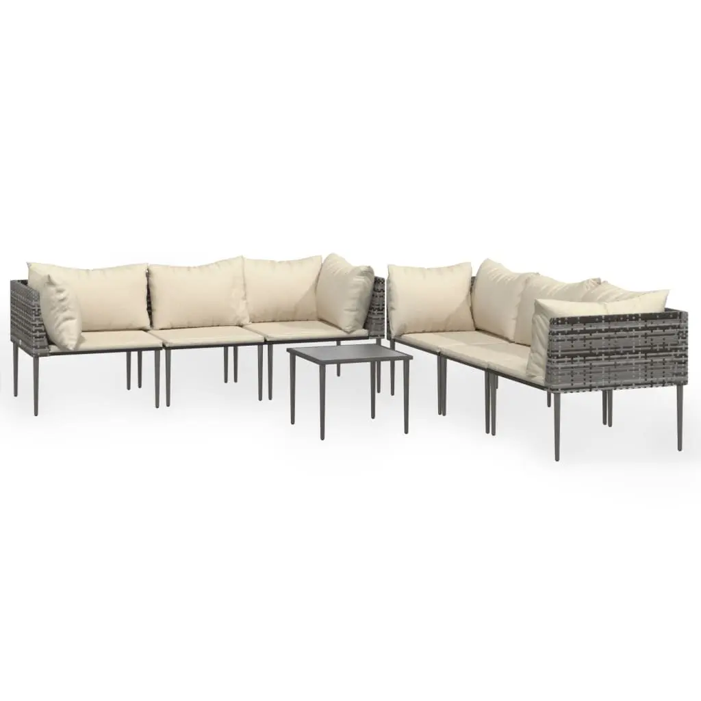 7 Piece Garden Lounge Set Outdoor Furniture Grey Poly Rattan with Cushions