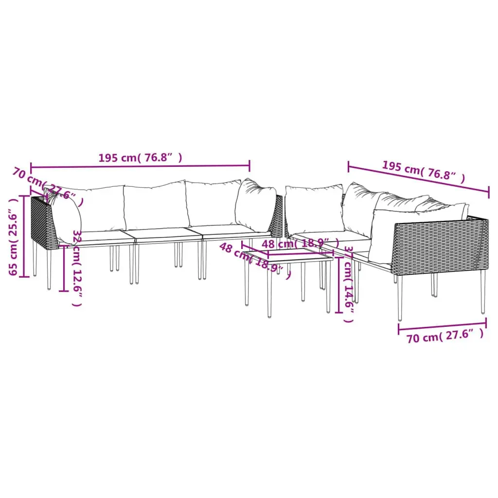7 Piece Garden Lounge Set Outdoor Furniture Grey Poly Rattan with Cushions