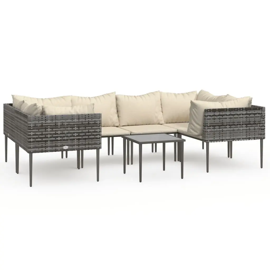 7 Piece Modular Garden Lounge Set Grey PE Rattan with Cushions for Outdoor Comfort