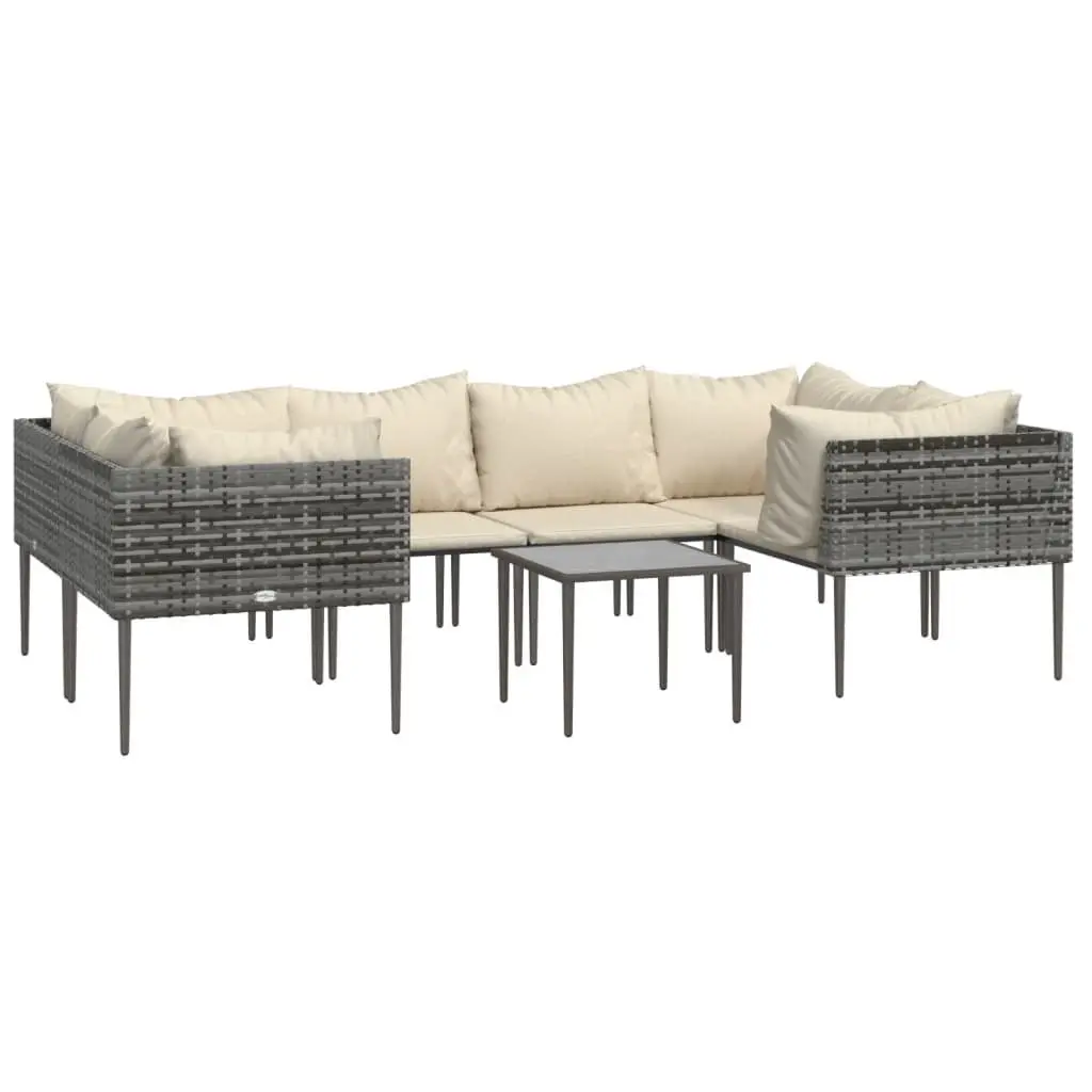 7 Piece Modular Garden Lounge Set Grey PE Rattan with Cushions for Outdoor Comfort