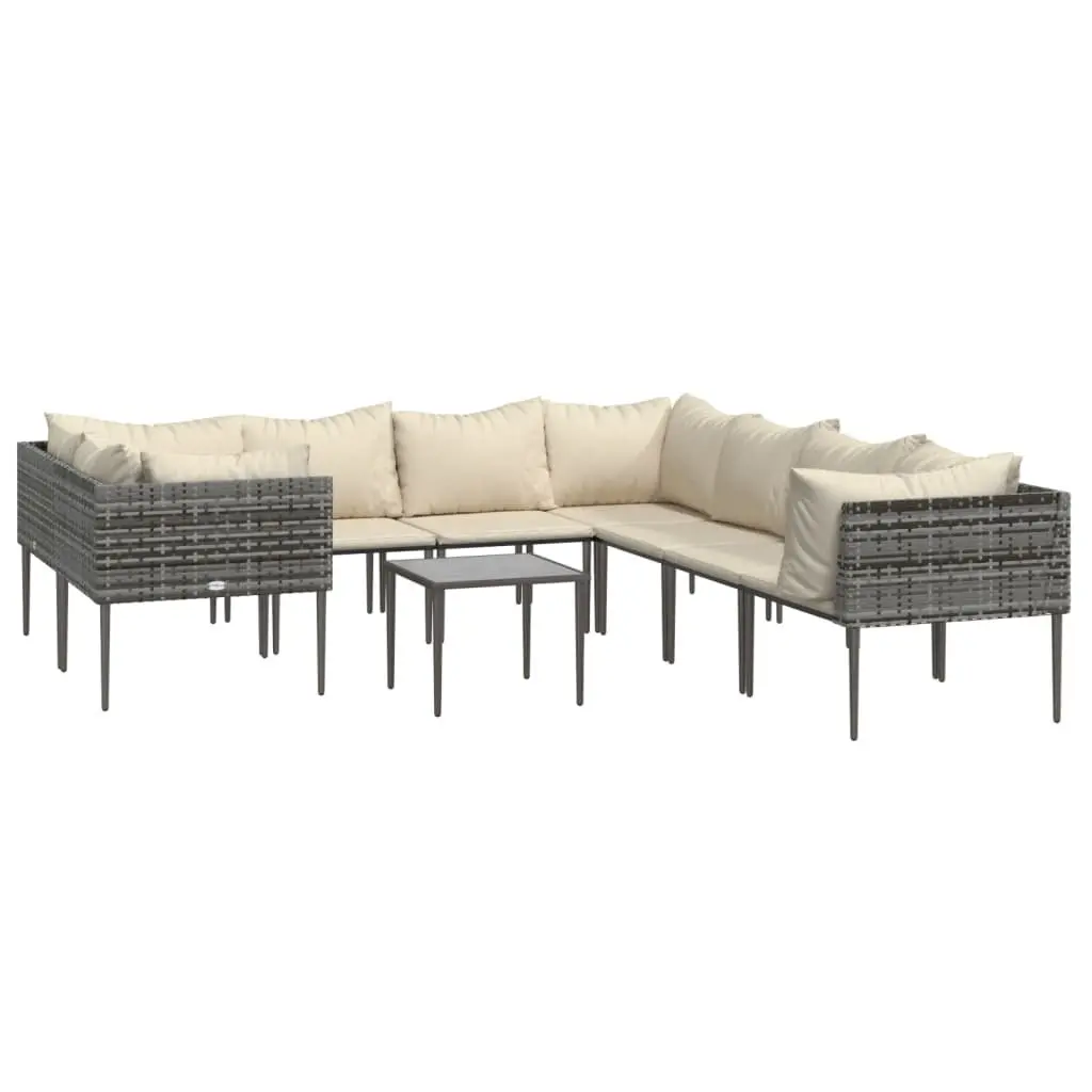 Garden Lounge Set Modular Outdoor Furniture Grey Poly Rattan 9 Piece with Cushions