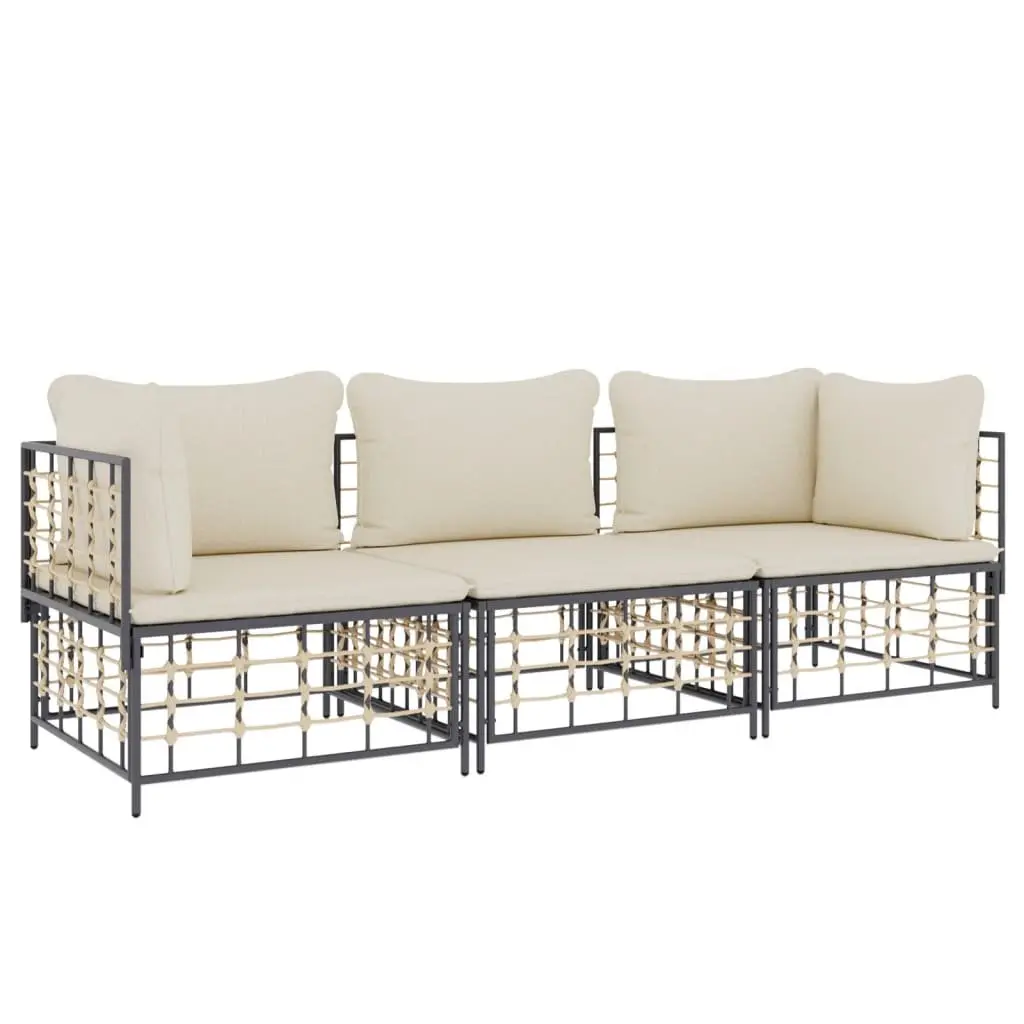 3 Piece Garden Lounge Set with Cushions Anthracite Poly Rattan Outdoor Sofa Set