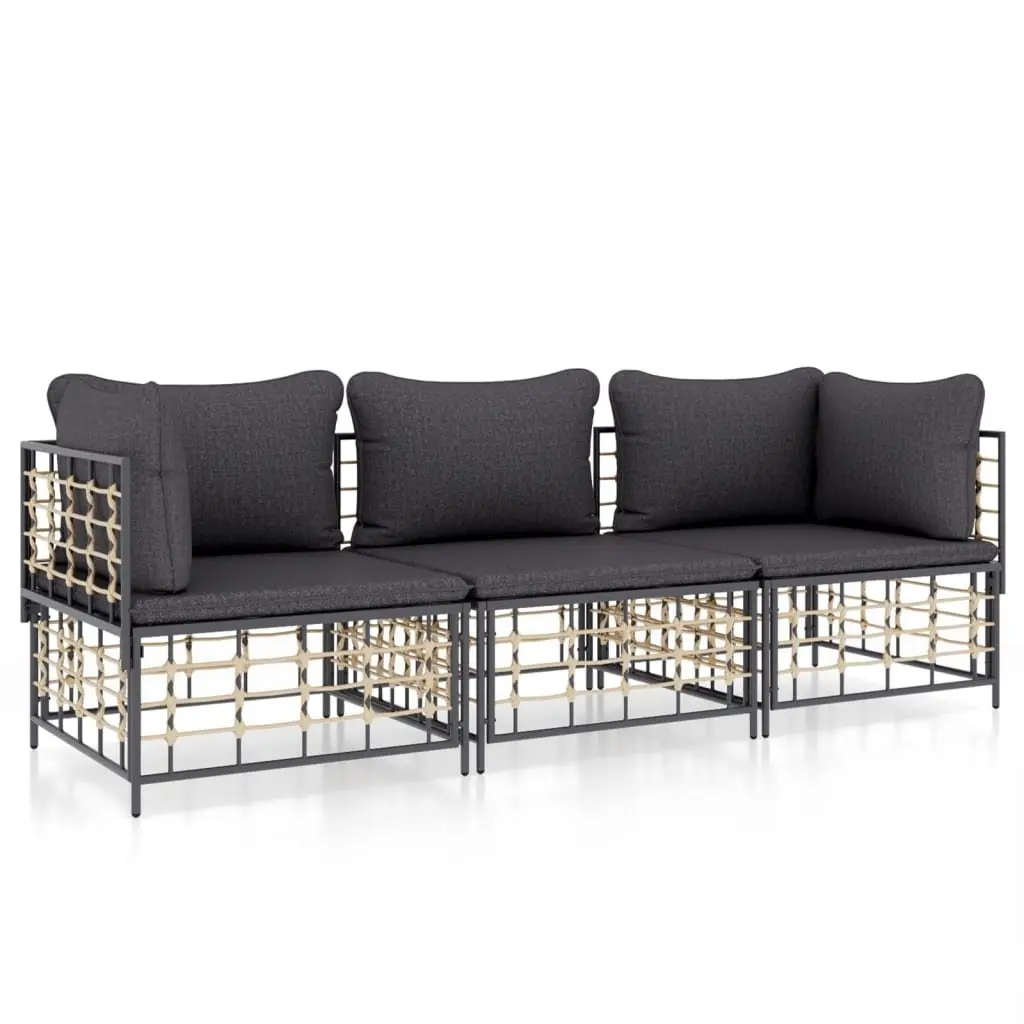 Garden Lounge Set 3 Piece Outdoor Seating Poly Rattan Anthracite with Cushions