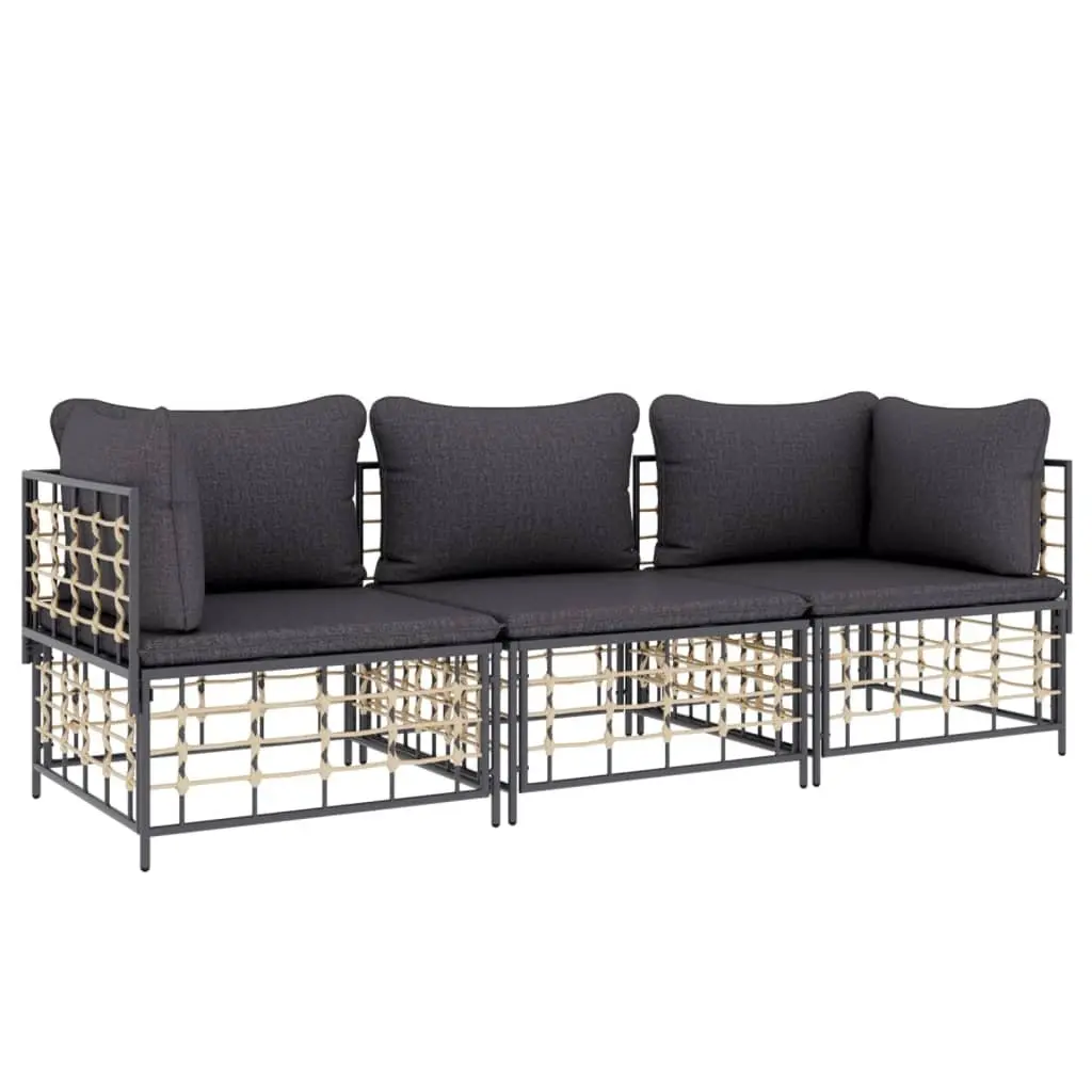 Garden Lounge Set 3 Piece Outdoor Seating Poly Rattan Anthracite with Cushions