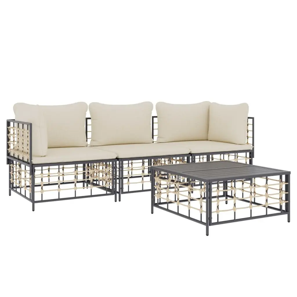4 Piece Garden Lounge Set Anthracite Poly Rattan Outdoor Furniture with Cushions