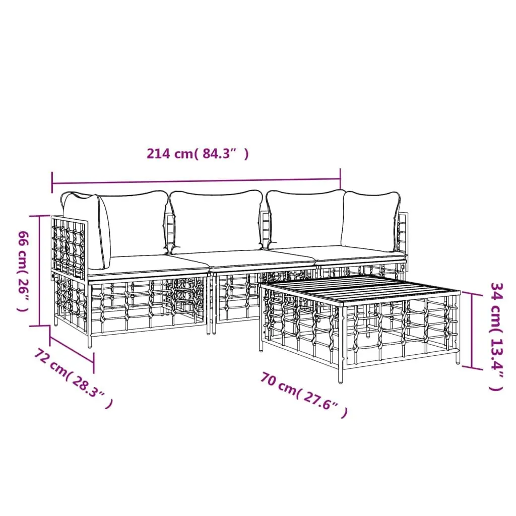 4 Piece Garden Lounge Set Anthracite Poly Rattan Outdoor Furniture with Cushions