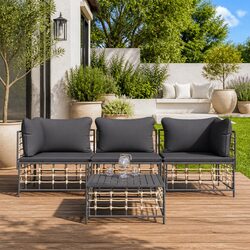Garden Lounge Set 4 Piece Outdoor Seating Poly Rattan Furniture with Cushions