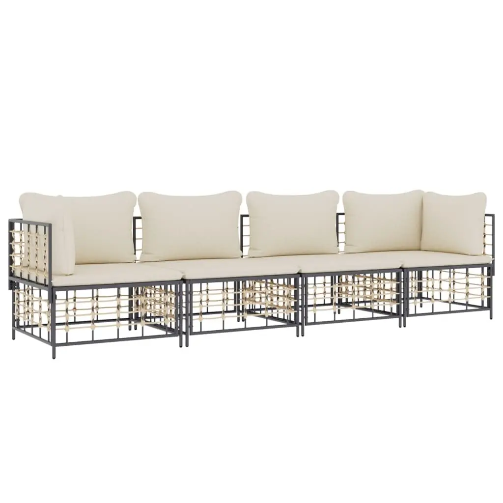 Garden Lounge Set 4 Piece Outdoor Seating with Cushions Poly Rattan Anthracite