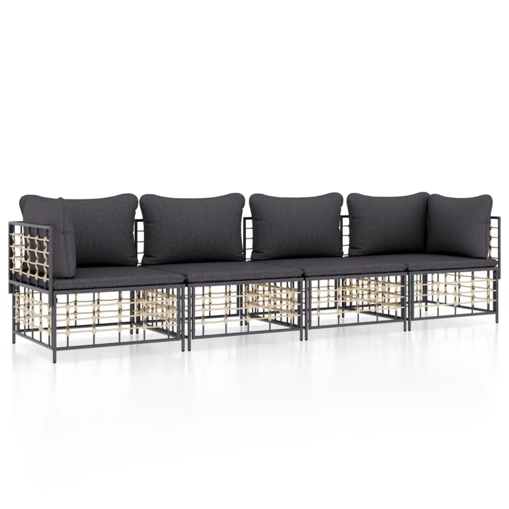Garden Lounge Set 4 Piece Outdoor Sofa Poly Rattan Anthracite with Cushions